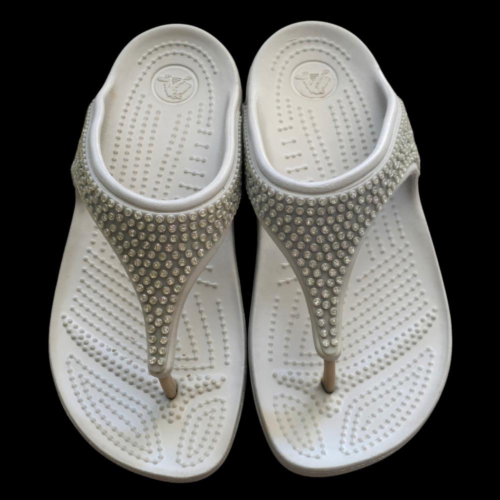 Crocs Women’s Sloane Thong Wedge Sandle Rhinestone, Size 6